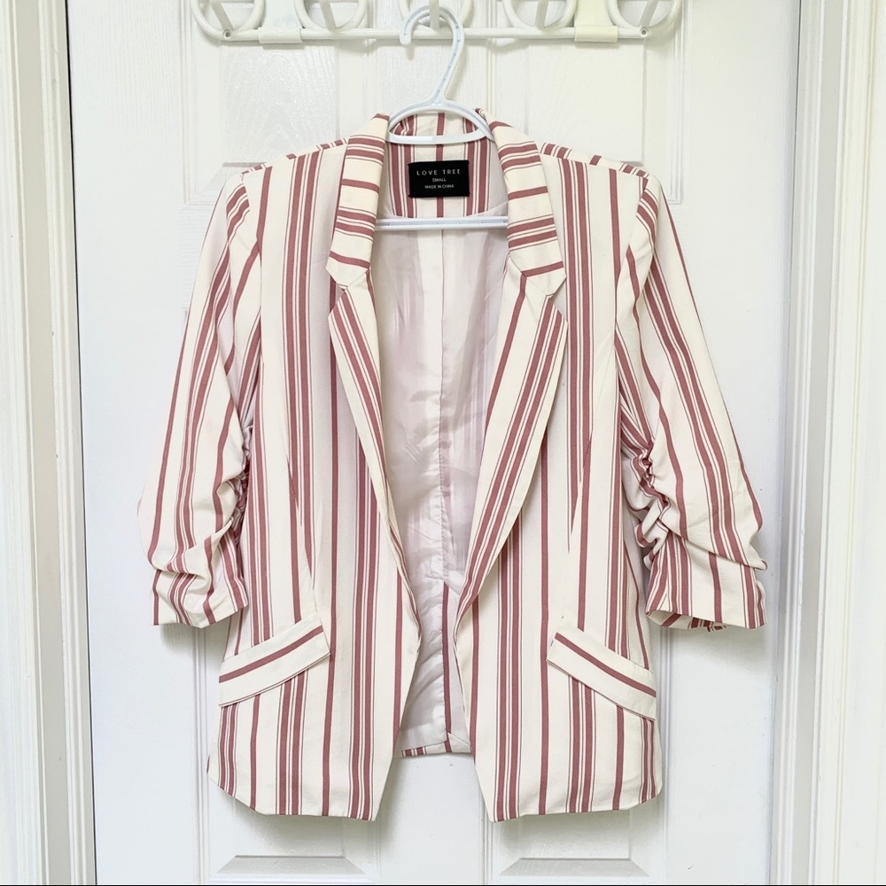 White and Pink Striped Blazer
